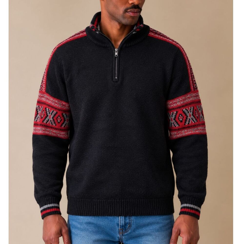 Vintage Columbia Sportswear Men Size L Wool Knit Quarter Zip 90s Nordic Sweater